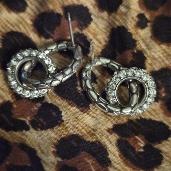 BRIGHTON PEBBLE PAVE SILVER WITH BLING EARRINGS - Picture 3 of 3